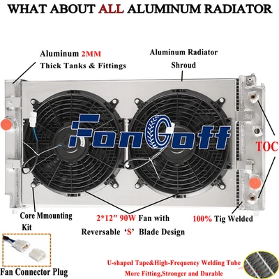 3ROW Radiator Shroud Fan Fit 1997-2005 Chevy Malibu Pontiac Grand Am Oldsmobile Foto 1 de 4