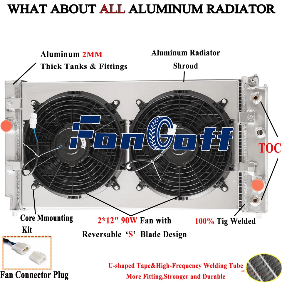 3ROW Radiator Shroud Fan Fit 1997-2005 Chevy Malibu Pontiac Grand Am Oldsmobile Foto 1 de 4