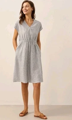 NWOT Lintico Aria Linen Dress Women's Small Striped Pockets Cinch Waist - Image 1 of 4