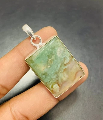 Хризопраз драгоценный камень 925 пробы ручной работы подвеска ювелирных изделий подарок для любви - Изображение 1 из 3