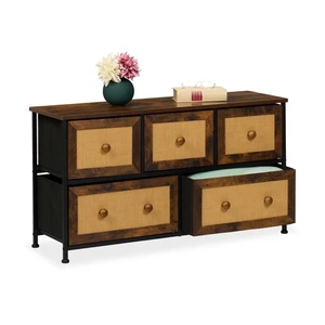 Kommode Rattan Sideboard Flurschrank Kommodenschrank Stoffkommode 5 Schubladen - Bild 1 von 7