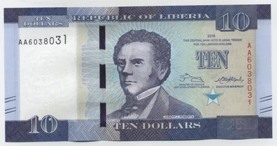 Billete Liberia 10 dólares 2016 Pick 32.a UNC sin circular serie AA Foto 1 de 2