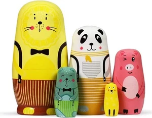 HYCLES Russische Matroschka für Kinder 5 Stück - Tiere Hunde Matroschka Holz - Bild 1 von 7