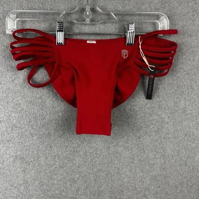 Born Primitive Bikini Bottom Womens Medium Red Strappy Ruched Swimsuit Bottoms - Image 1 of 4