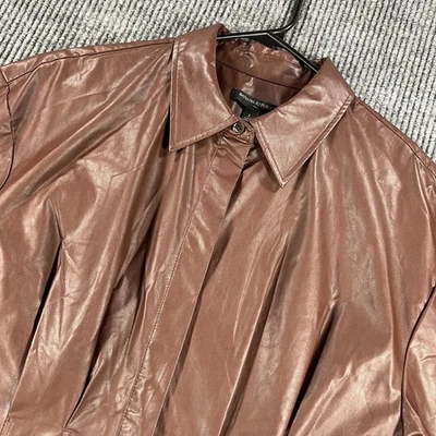 Banana Republic Vegan Leather Shirt Womens Large Brown Long Sleeve Button Up New - Image 1 of 4