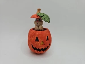 Vintage Artmart 90s Halloween Bobble Bunny Jack O Lantern Figurine - Picture 1 of 7