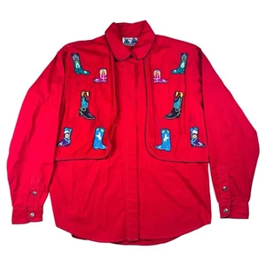 Vintage 70’s Women’s Embroidered Western Cowgirl Shirt Size M Ranch Boots - Picture 1 of 13