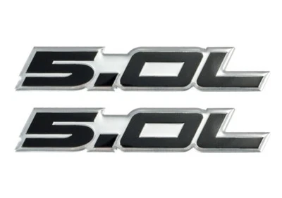 5.0 Liter 302 Engine Aluminum Emblem Badge Logo Silver & Black - 4.5" Long Pair - Image 1 of 3
