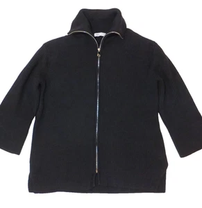 Zara Sweater Mens Large Black Full Zip Turtleneck Collar Wool Blend 3/4 Sleeve - Picture 1 of 8