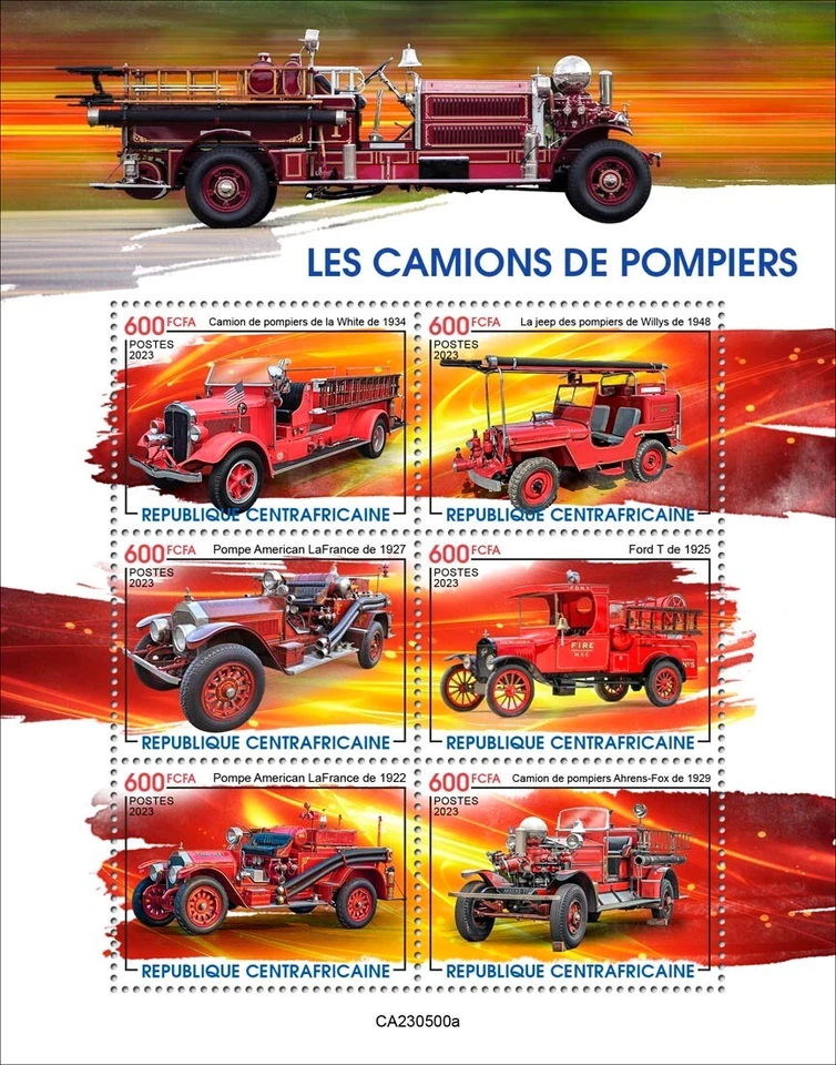 Fire Engines Vinatge MNH Stamps 2023 Central African M/S - Image 1 of 1