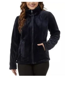 32 Degrees Heat Plush Faux Fur Jacket Womens Large Full Zip Blue Mock Neck LG - Picture 1 of 14