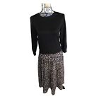 Julia Jordan Secretary Black Sweater Blouse Midi Spot Print Skirt Dress Sz M