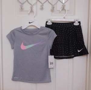 NWT 2pc Nike Gray Colorful Swoosh Top & Swoosh Print Skort Set sz 6X - Picture 1 of 1