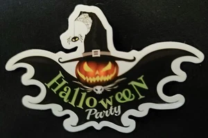 HALLOWEEN STICKER ”HALLOWEEN PARTY” 🎃☠️🕷🎃☠️🕷🎃 3 5/8 X 2 1/8“ GLOSSY  - Picture 1 of 2