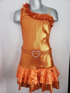 Girls Child L, Child XL Metallic Orange Ruffled Dress Curtain Call Custom NWOT - Foto 1 di 12