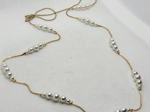 Atemberaubende 80er Vintage Gold Kette 5 Perlen Perlen lange Halskette schöner Schmuck - Bild 1 von 6