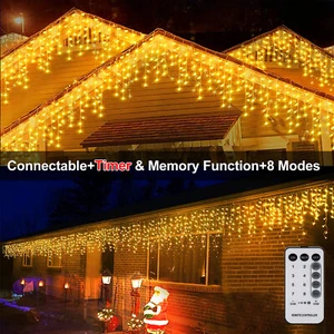 96 LED Icicle Fairy Curtain String Lights Indoor Outdoor Christmas Wedding Party - Picture 1 of 21