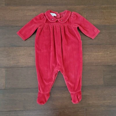 Tommy Hilfiger Red Velour One-Piece Footed Pajamas Baby Girl Size 3-6 Months - Image 1 of 4
