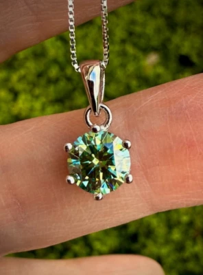 Collar colgante de plata 925 con diamantes verdes/azules brillantes de 1 quilate certificado regalo Foto 1 de 4