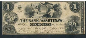 1854 $1 The Bank of Washtenaw - Ann Arbor, MICHIGAN BANKNOTE GVF - Picture 1 of 2