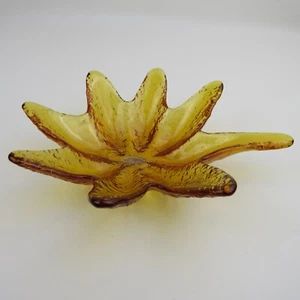Blenko Amber Textured Glass Decorative 8 Petal 8" Bowl Dish with Original Label - Picture 1 of 9