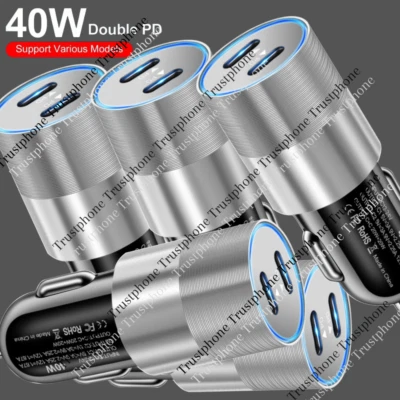 Dual USB PD Type-C Car Charger 40W Fast Adapter For iPhone 15 14 13 12 11Pro Max - Image 1 of 4