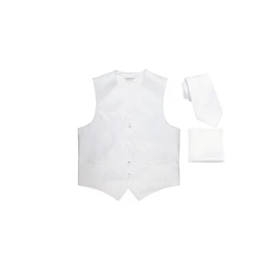 New men's Vesuvio Napoli tuxedo vest waistcoat necktie hankie set wedding White - Image 1 of 4