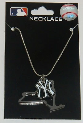 New York Yankees State Shape Charm w/ Team Logo Chain Necklace MLB Licensed - Image 1 of 4