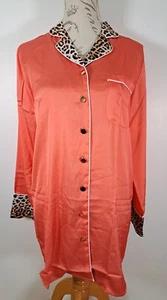QUEEN'S PARK Night Dress Coral Leopard Print Long Sleeve Button Up NEW Small - Picture 1 of 15