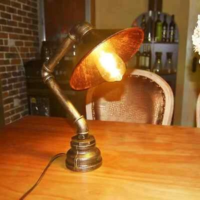 LED_SONE Vintage Industrial Steampunk Brushed Copper Water Pipe Bedside Desk Lamp Lights