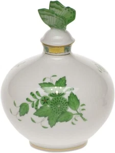 Herend Chinese Bouquet Green Porcelain Perfume Bottle with Butterfly - Picture 1 of 1