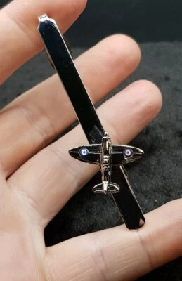 Silver Plated Enamel RAF Airplane Spitfire Tie Bar Clip- FreeUKP&P - Enamelled  - Image 1 of 4