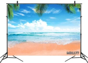 10x8FT Summer Beach Tropical Palm Leaf Seamless Vinyl Backdrop Photo Background - Picture 1 of 10