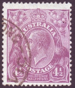 4-1/2d VIOLETA KGV PEQUEÑO MÚLTIPLE WMK PERF 13.5 X 12.5 FINO USADO (A23421) - Imagen 1 de 1