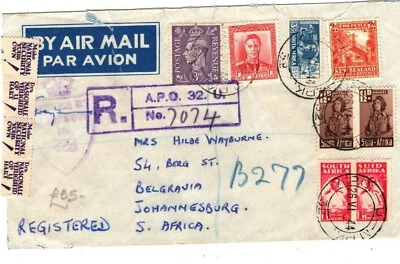 GB NEW ZEALAND SOUTH AFRICA WW2 MIXED FRANKING Cover Military Reg'd 1944 LS45 - Image 1 of 4