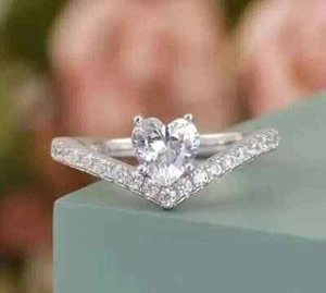 2CT Heart Cut Lab Created Diamond Engagement Women's Ring 14K White Gold Plated - Picture 1 of 4