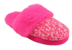 Niñas Pink Fuzzy Chenille Slippers Plush Rubber Bottom House Shoes Girls 11-12 - Imagen 1 de 4