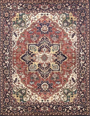 Oriental area rug Red Heriz  hand  knotted elegant  New Wool 9 X 12 Ft India. - Image 1 of 4