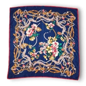 Vintage Pierre Cardin Women Chain Print Silk Scarf Blue Red One Size - Picture 1 of 5