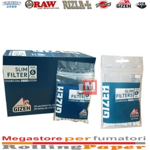 Filtri Gizeh Ai Carboni Attivi Slim 6mm Spugna Lisci In Busta 20 Bustine Da 120 - Zdjęcie 1 z 3