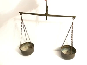ANTIQUE BRASS BRONZE HANGING SCALE BALANCE WEIGHT MERCANTILE TRADE SCALES  - Picture 1 of 8