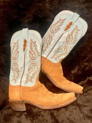 Botas caubói ocidentais femininas Lucchese 1883 couro macio turquesa 7,5 camurça - Imagem 1 de 4