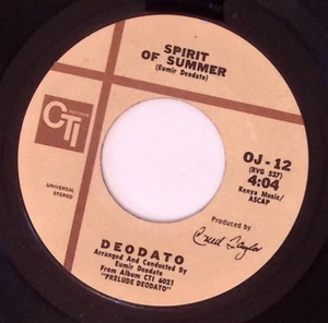 DEODATO SPIRIT OF THE SUMMER/ALSO SPRACH ZARATHUSTRA CTI REC. VINYL 45 68-13 - Picture 1 of 3
