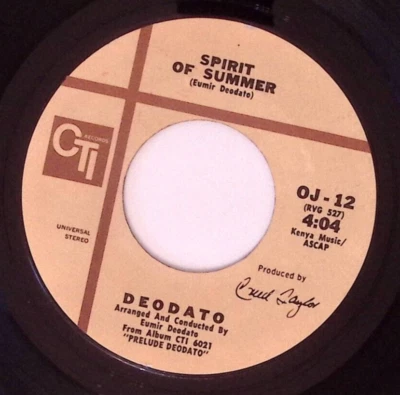 DEODATO SPIRIT OF THE SUMMER/ALSO SPRACH ZARATHUSTRA CTI REC. VINYL 45 68-13 - Image 1 of 3