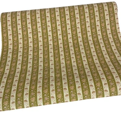 Vintage Floral Striped Vinyl Wallpaper Remnant Roll Pre-Pasted Pink Green - Image 1 of 4