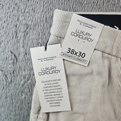 NEW Roundtree & Yorke Corduroy Pants Men 38 x 30 Flat Front Stretch Off White - Image 1 of 4