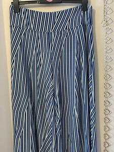 Coco Bianco Women's Palazzo Trousers Size L. Blue & White Stripe VGC - Picture 1 of 4