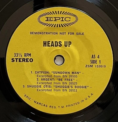 Heads Up EP 33 rpm Epic vg+ Shuggie Otis Argent Catfish Jam Factory Redbone - Image 1 of 2