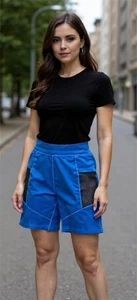 Pop Fit Womens Black Blue Ari Shorts with Pockets Size XL NWOT - Picture 1 of 9