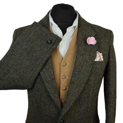 Harris Tweed Tailored Green Brown Herringbone Blazer Jacket 40R #31 PRISTINE - Image 1 of 4